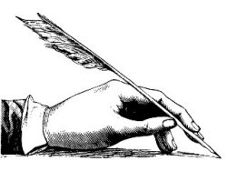 hand holding a quill pen